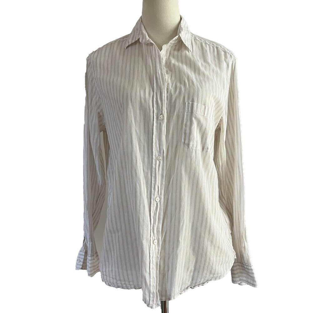 Grayson Frank & Eileen Taupe Tan Striped Button Up Top Shirt Size 3